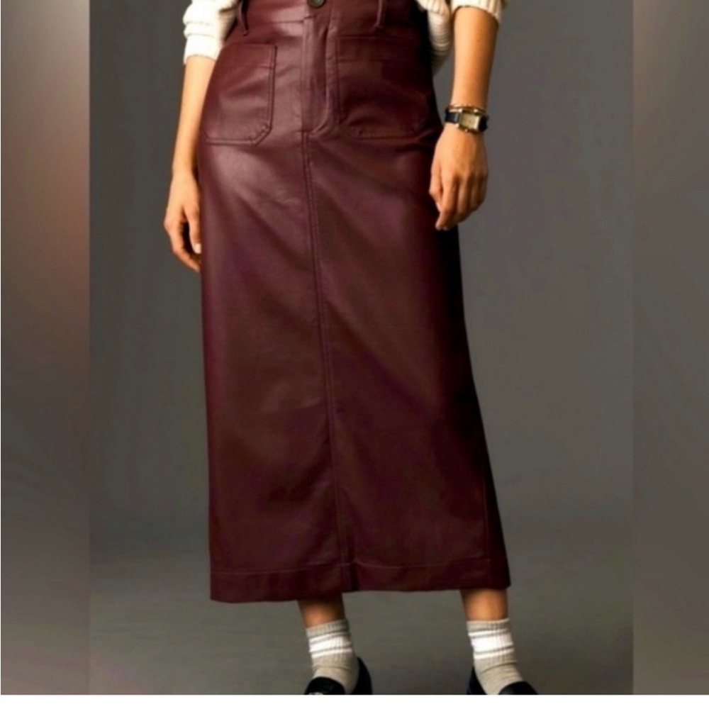 Maeve Women's Faux Leather Midi Skirt in Deep Burgundy